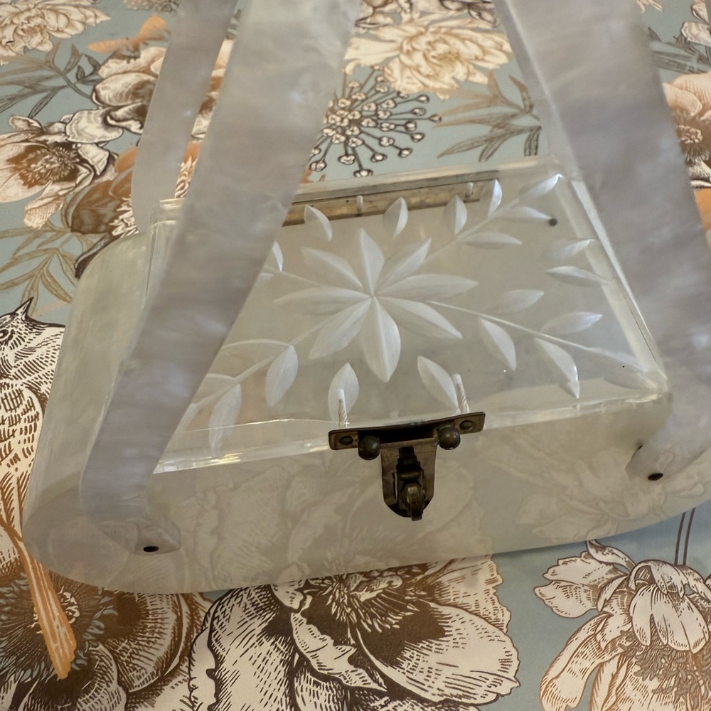 Vintage Lucite Handbag with Floral Design